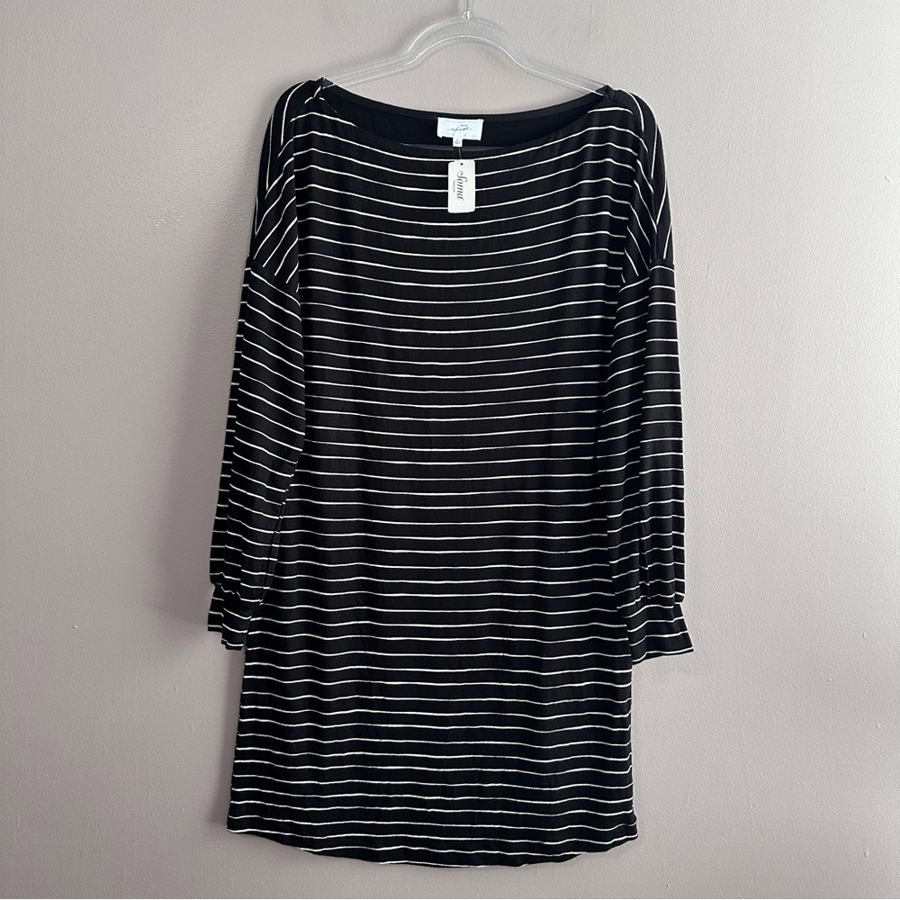 Soma Weekend Softlite Longsleeve Short Dress Womens Small NWT Black White Stripe